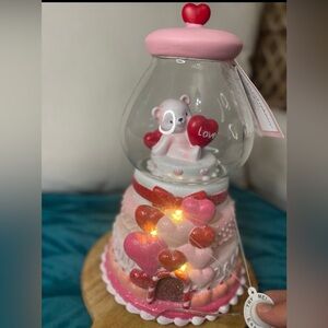 Pink Heart Bear Cupcakes Cashmere 14” Pastel “Gumball Machine” Valentine LED